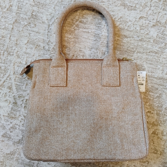 J. Crew Factory Handbags - NWT J.Crew Factory Tan and White Herringbone Fabric Handbag Purse NEW